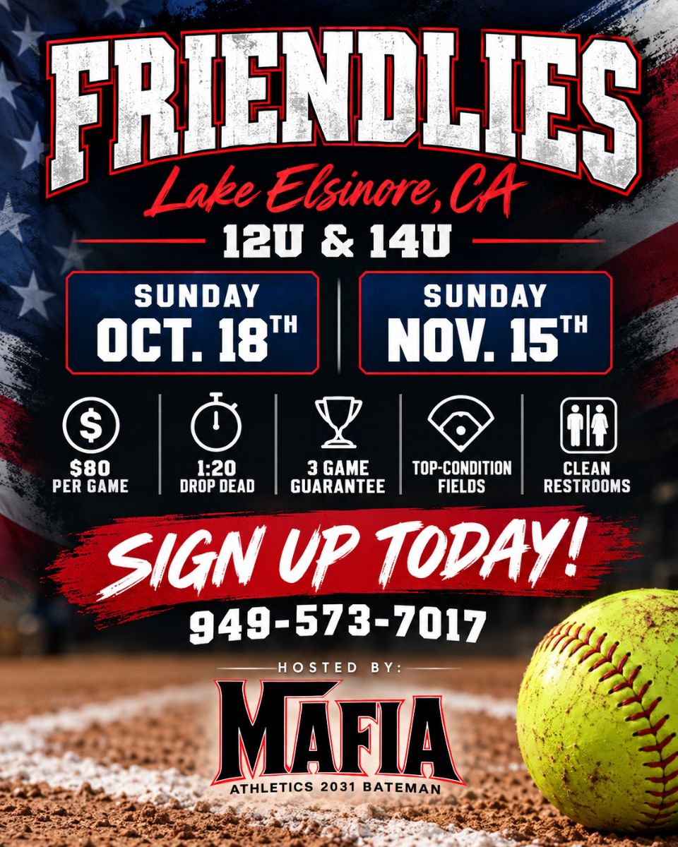 Flyer for Mafia Athletics Friendlies - Lake Elsinore